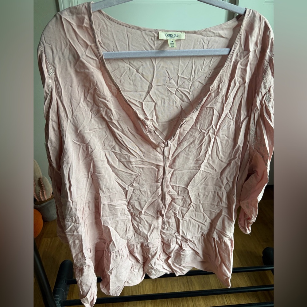 Combin Pink V-Neck Blouse